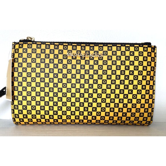 New Michael Kors New York City Taxi Jet Set Double Zip Wallet Yellow Multi - Picture 1 of 6